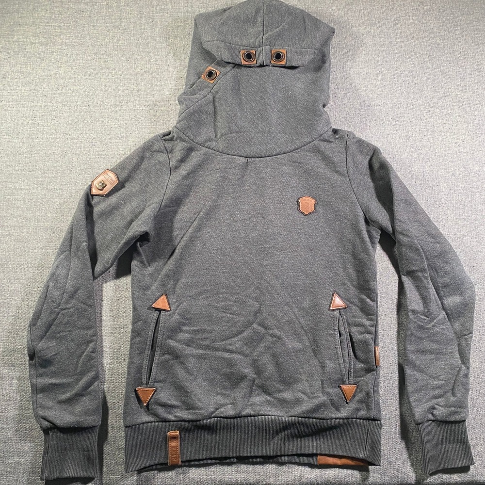 NAKETANO Men's Grey Hoodie With Owl Emblem "Brave New‎ Word" Size S